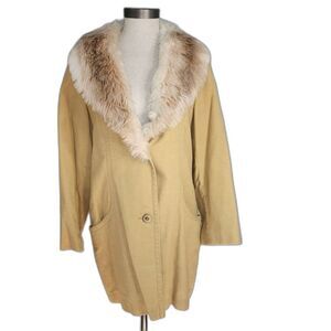 Vintage Forecaster of Boston Faux Fur Collar Tan Trench Coat Size 11/12